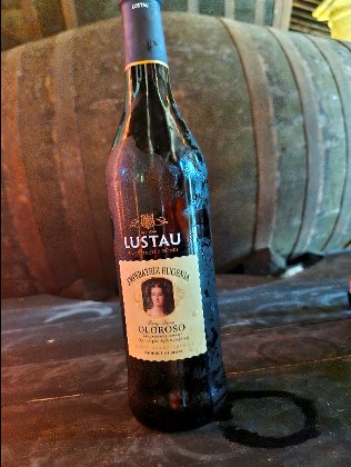 Bottle of Lustau Oloroso wine displayed in a cellar setting for a Chesil Rectory wine dinner in Winchester