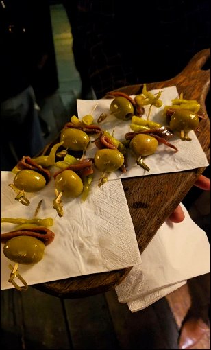 Spanish Gildas tapas served at a wine dinner in Winchester