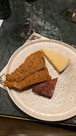Manchego cheese and quince served to finish a wine dinner in Winchester